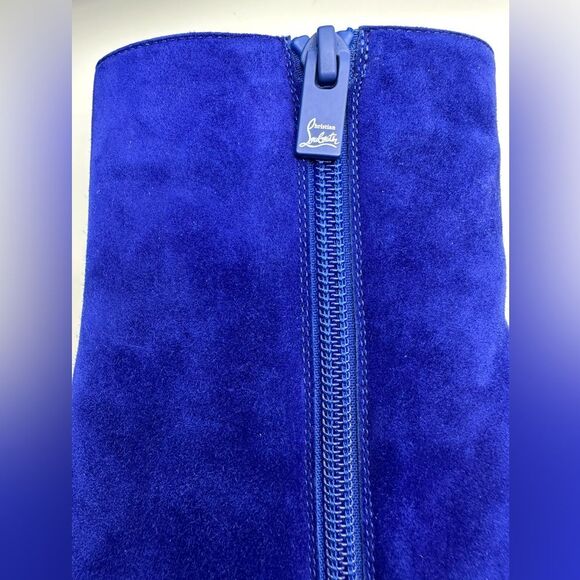 Christian Louboutin Condora Suede Blue 85 mm Stiletto Ankle Booties EU38.5 US8.5 - Picture 7 of 15